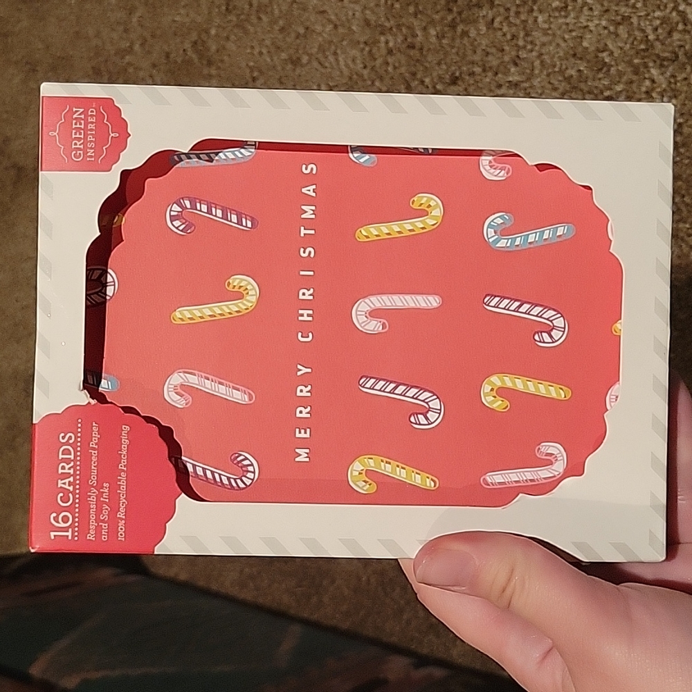 🔥5/$20 Merry Christmas candy cane "green" cards 16 count